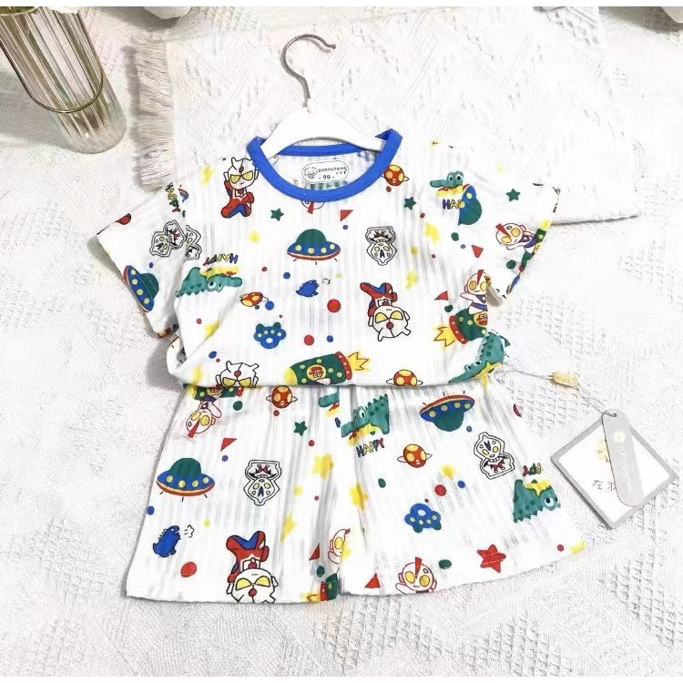 Dory House  Bộ Short Cộc Tay Cotton Gân Thông Hơi In Hình Họa Tiết Dễ Thương Cho Bé Trai Bé Gái Hàng Quảng Châu