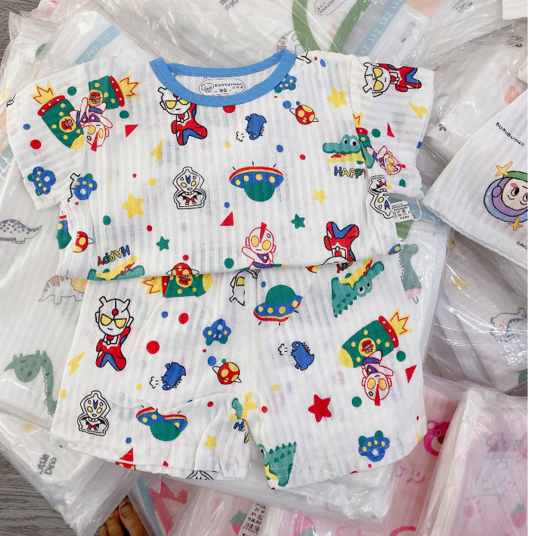 Dory House  Bộ Short Cộc Tay Cotton Gân Thông Hơi In Hình Họa Tiết Dễ Thương Cho Bé Trai Bé Gái Hàng Quảng Châu