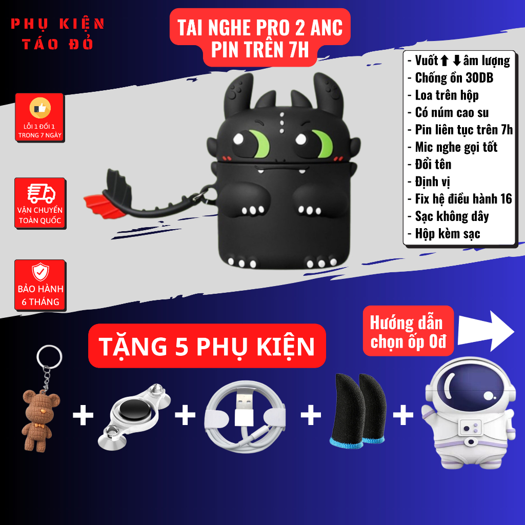 Tai Nghe AP PRO2 ANC Pin Trên 7h Chống Ồn Chủ Động 30DB, Vuốt Tăng Giảm Âm Lượng Loa Trên Hộp Sạc Bass Mạnh