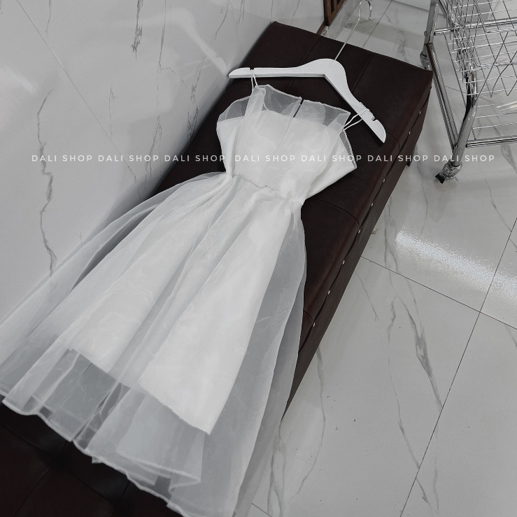 Váy Voan Xếp Li Bánh Bèo 2 Lớp Bánh Bèo Có Sẵn Đệm Ngực, Đầm Thiết Kế Tiểu Thư