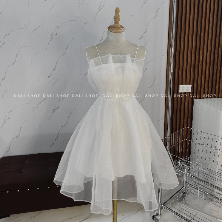 Váy Voan Xếp Li Bánh Bèo 2 Lớp Bánh Bèo Có Sẵn Đệm Ngực, Đầm Thiết Kế Tiểu Thư