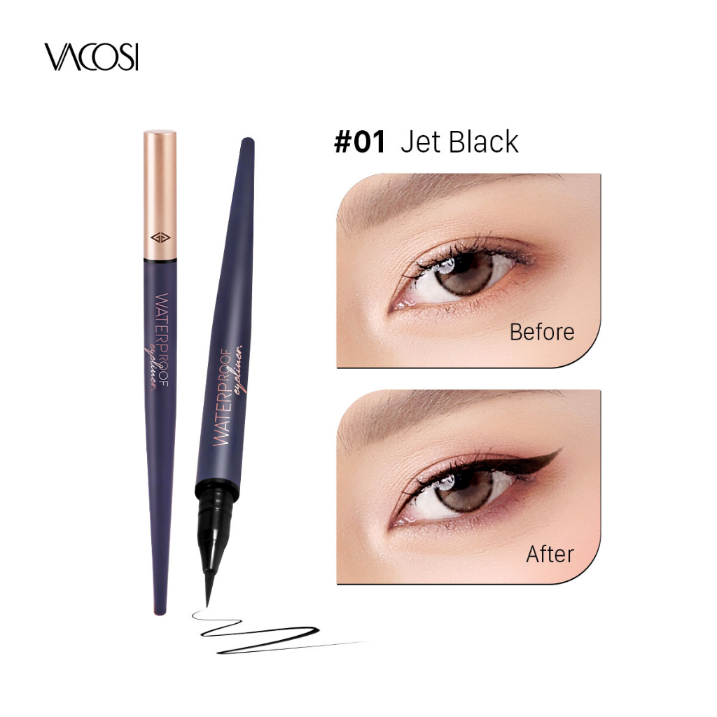 COMBO for EYE: Kẻ Mắt Nước Siêu Lì và Keo Dán Mi Trong Suốt VACOSI - Waterproof Eyeliner Đầu Dạ Mảnh, 2 màu Đen / Nâu