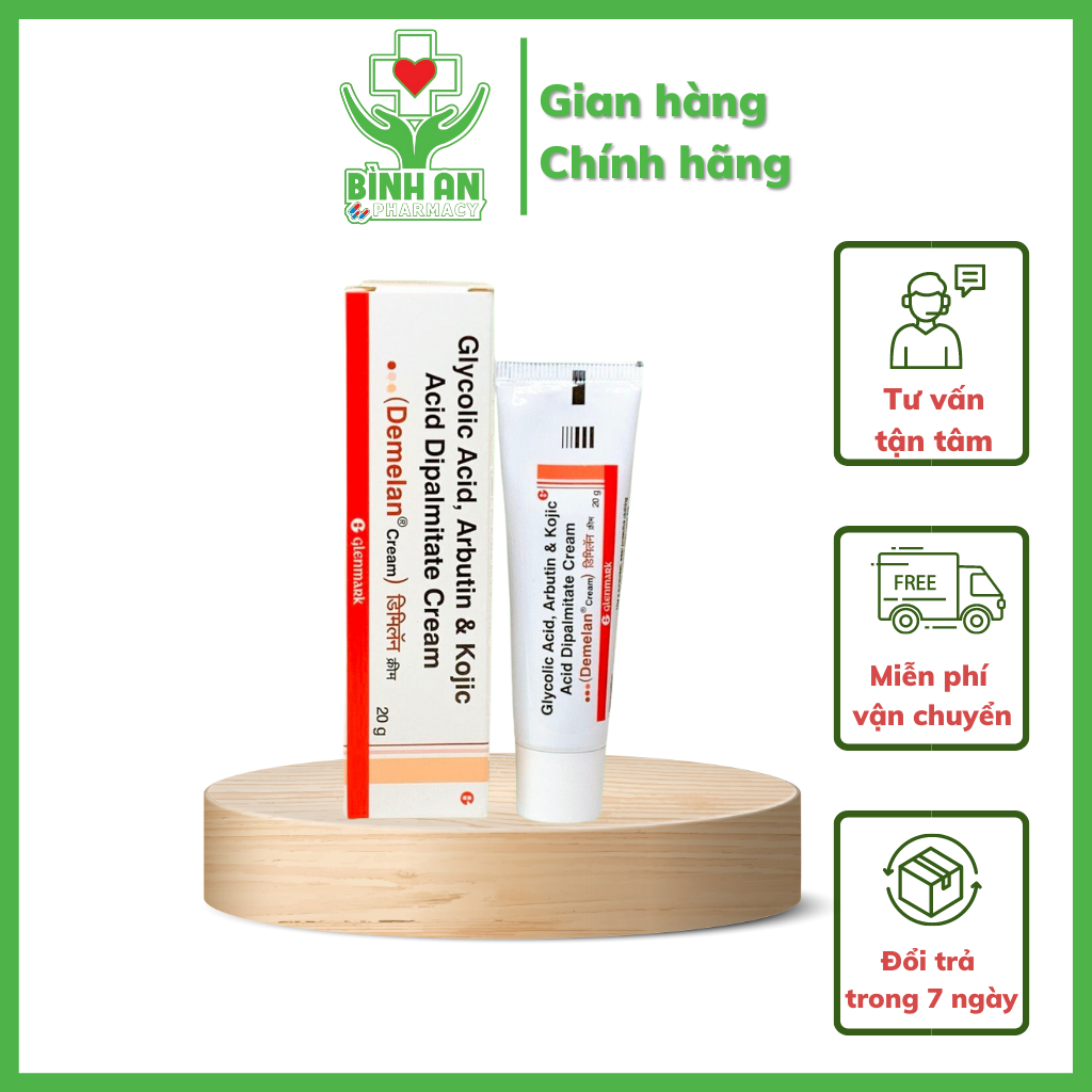 Kem Demelan Cream 20g - dưỡng trắng da, làm sáng da, mờ thâm nám 5% arbutin, 10% AHA