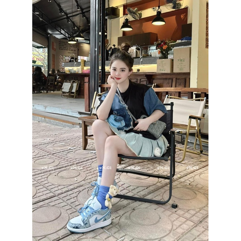 Áo Phông De Marzo Phối Bò Kèm Gấu Yếm