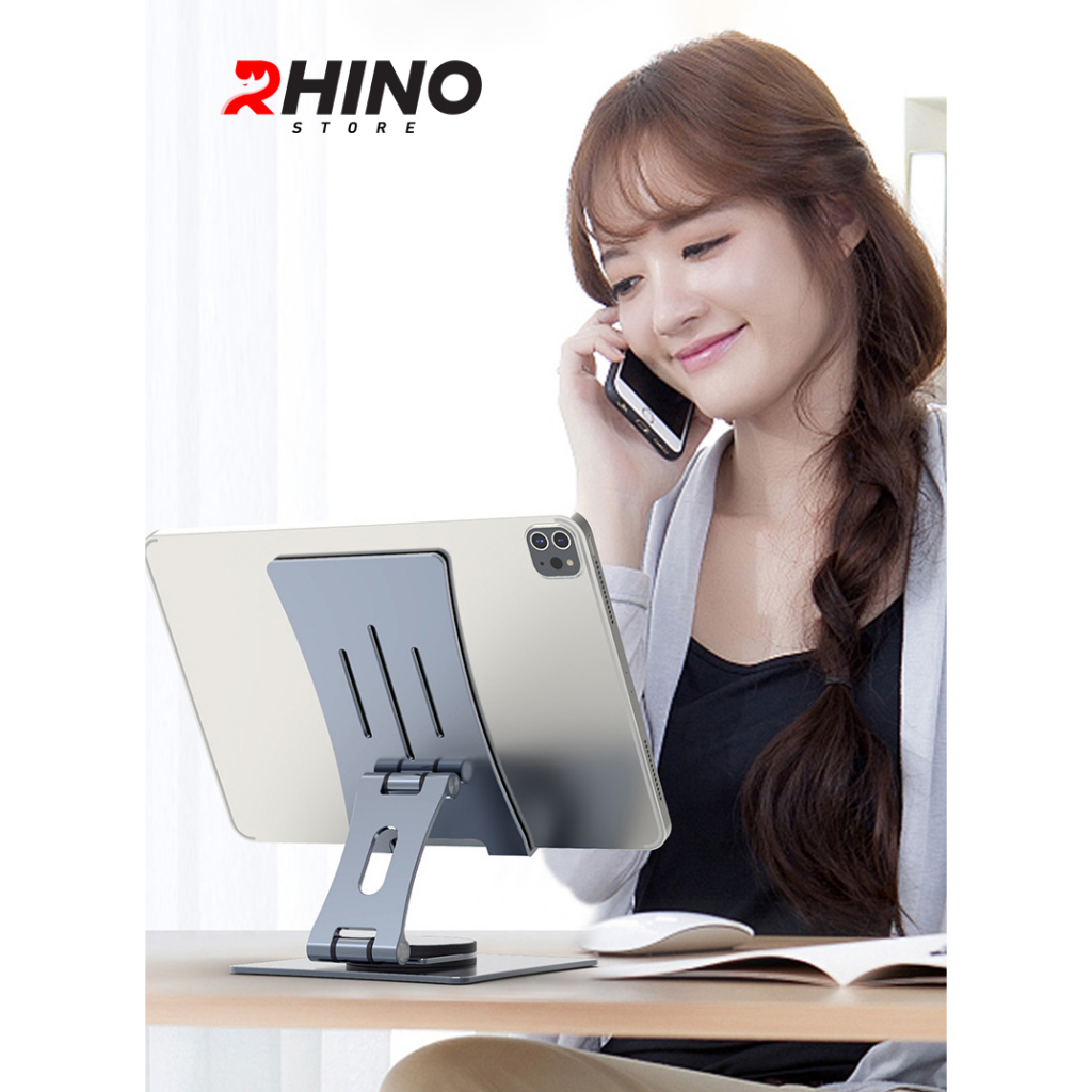 Kệ đỡ điện thoại, ipad Rhino KP302, giá đỡ nhôm xoay 360 cao cấp để bàn tiện lợi có thể gấp gọn