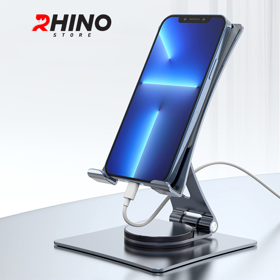 Kệ đỡ điện thoại, ipad Rhino KP302, giá đỡ nhôm xoay 360 cao cấp để bàn tiện lợi có thể gấp gọn
