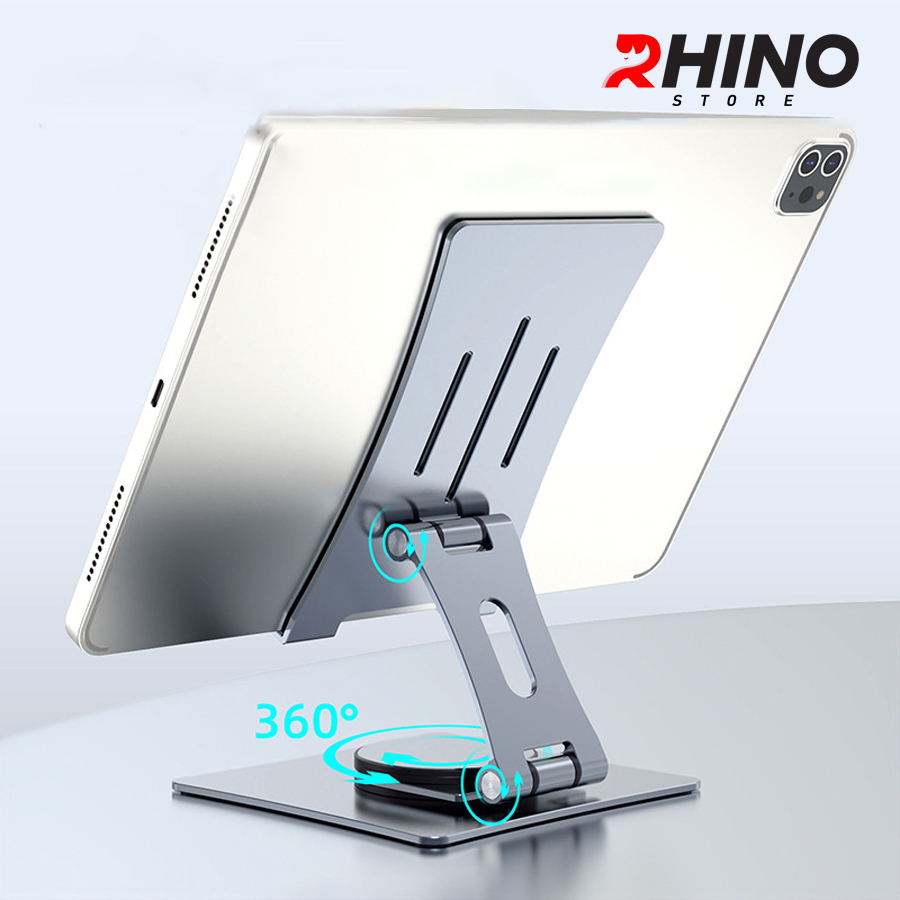 Kệ đỡ điện thoại, ipad Rhino KP302, giá đỡ nhôm xoay 360 cao cấp để bàn tiện lợi có thể gấp gọn