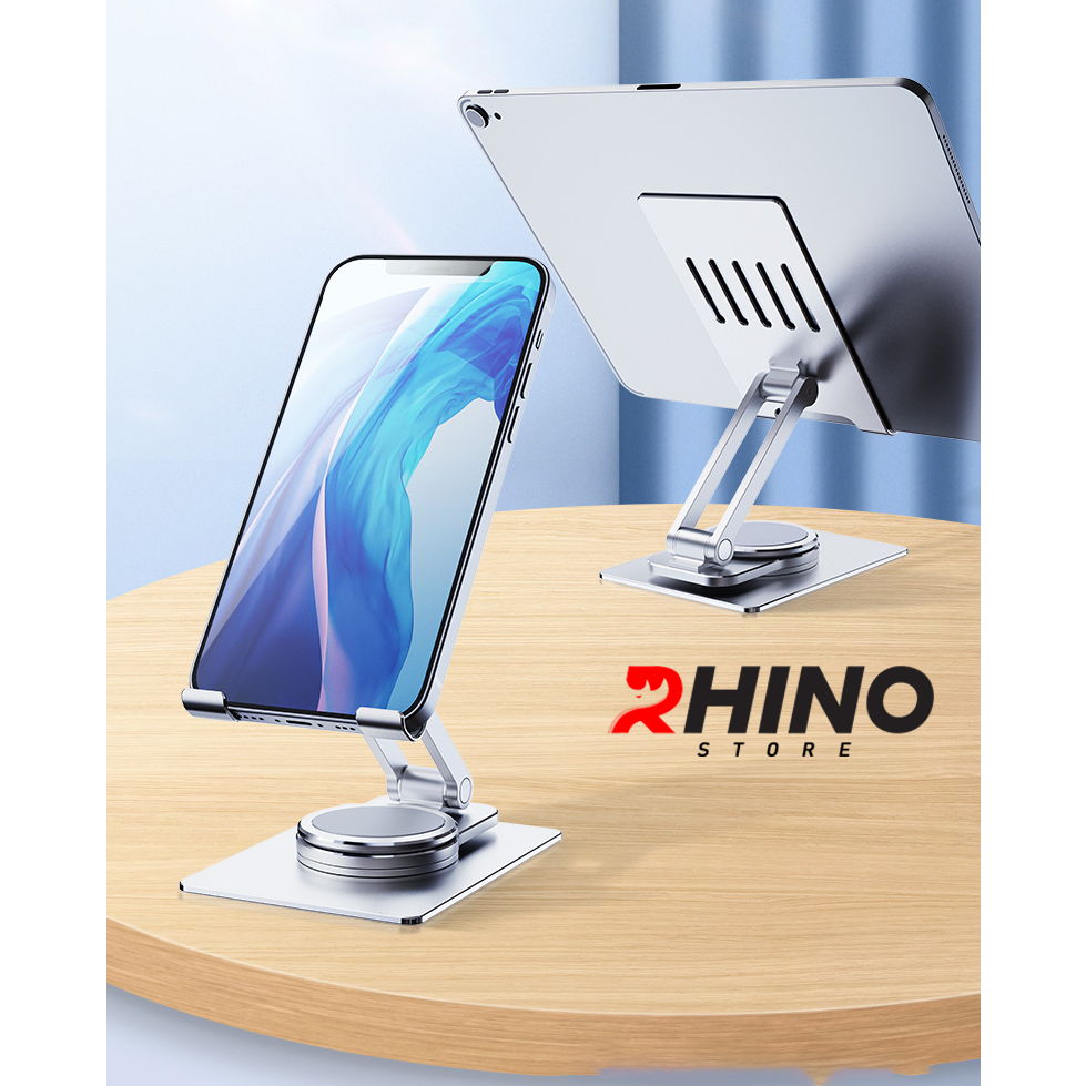 Kệ đỡ điện thoại, ipad 360° Rhino KP303, giá đỡ nhôm cao cấp để bàn tiện lợi có thể gấp gọn