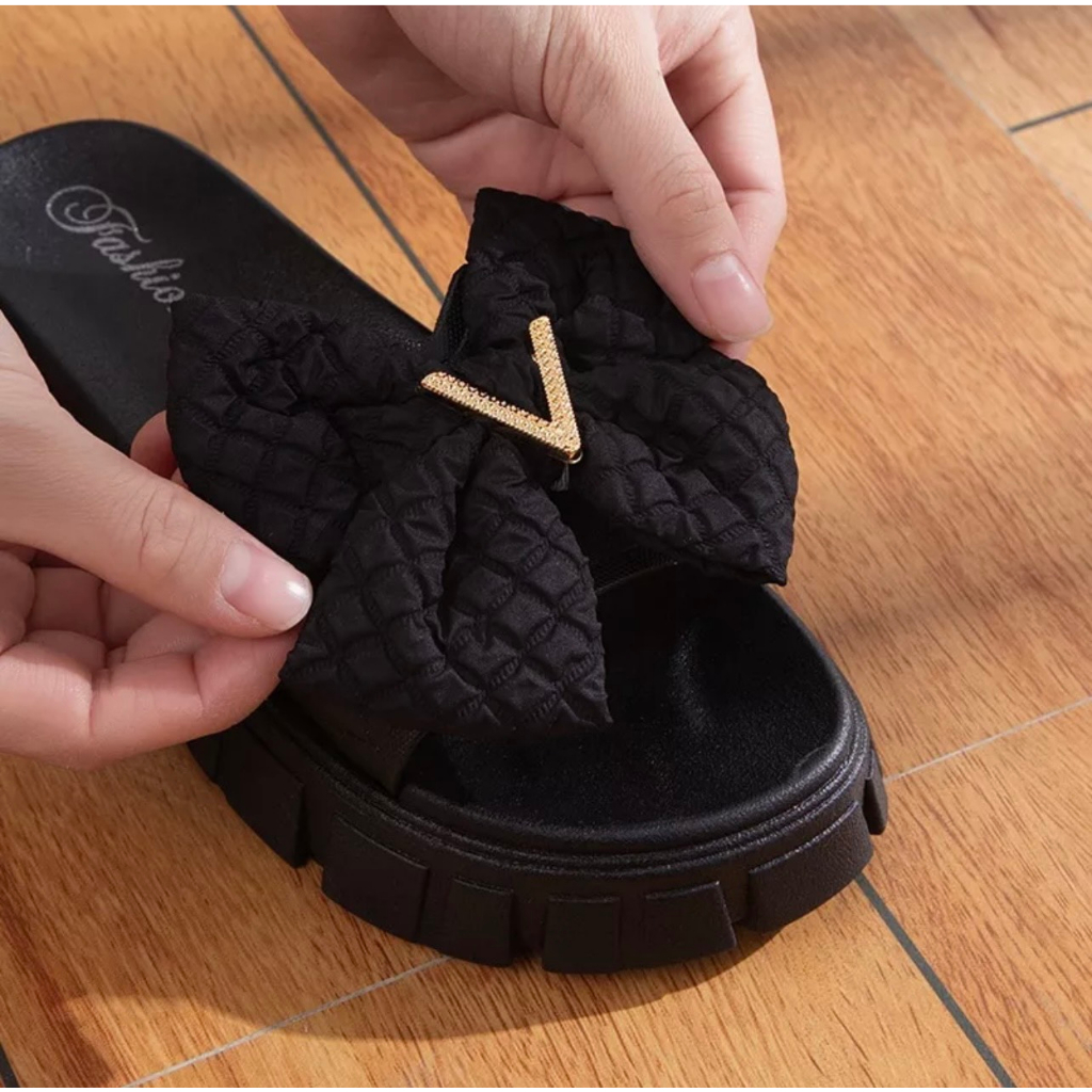 Dép nữ nơ V đế bánh mỳ cao 4p êm chân cao cấp