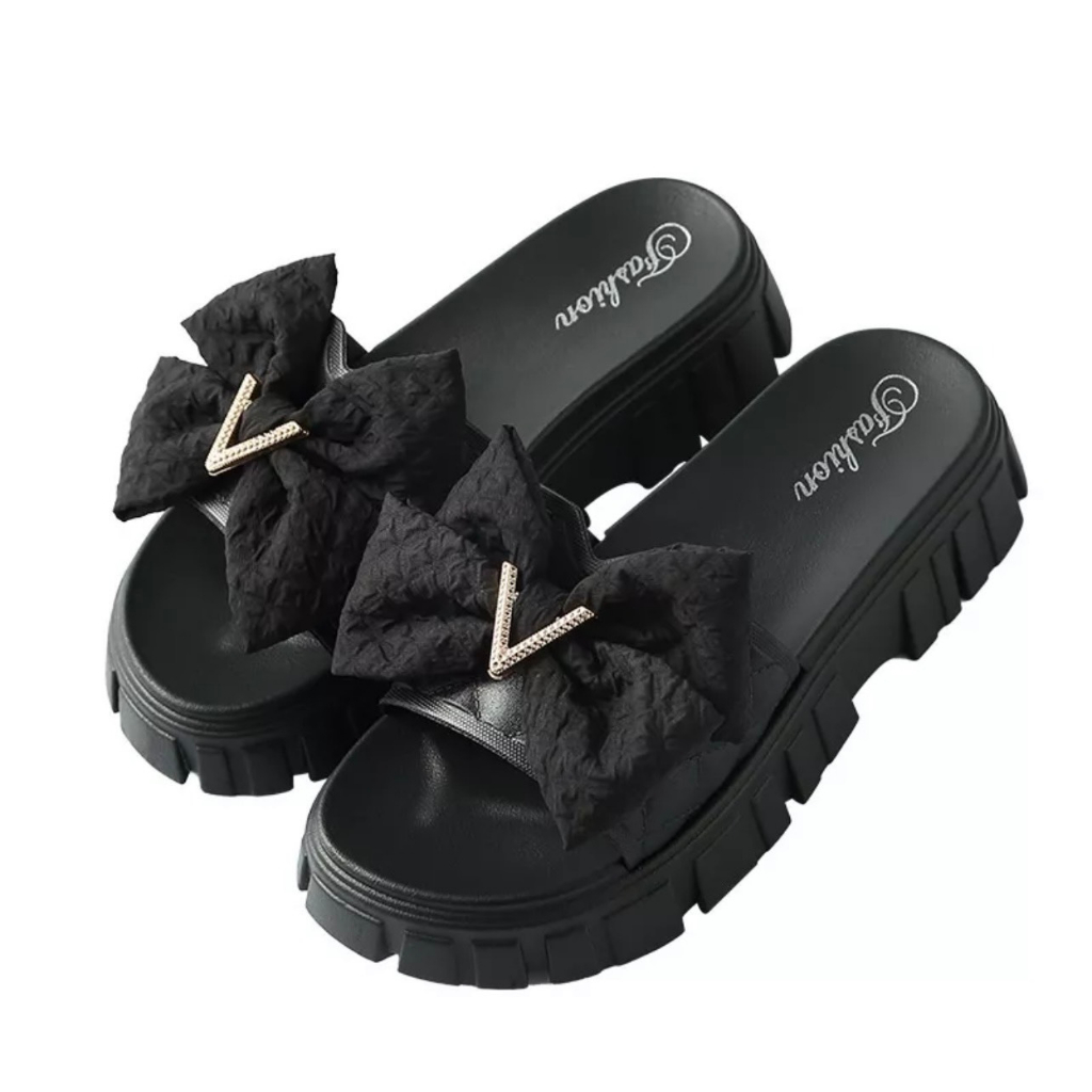 Dép nữ nơ V đế bánh mỳ cao 4p êm chân cao cấp