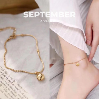 Lắc chân, vòng chân nữ thép titan dây mảnh mạ vàng chữ lucky