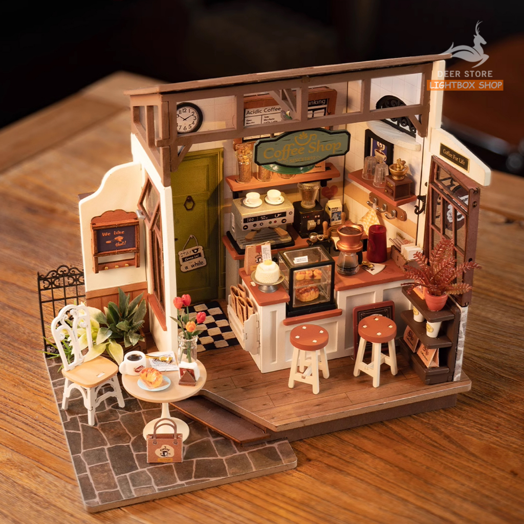 Mô hình nhà Robotime Rolife No.17 Café Miniature House kit DG162 bằng gỗ DIY. Quà tặng ý nghĩa tự làm. Bản Tiếng Anh