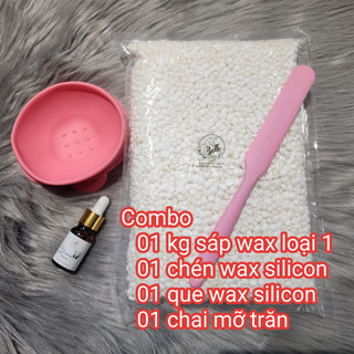 Combo 1kg sáp wax nóng cao cấp tặng 3 món 1 chén waxing silicon 1 que silicon 1 mỡ trăn lài 10ml