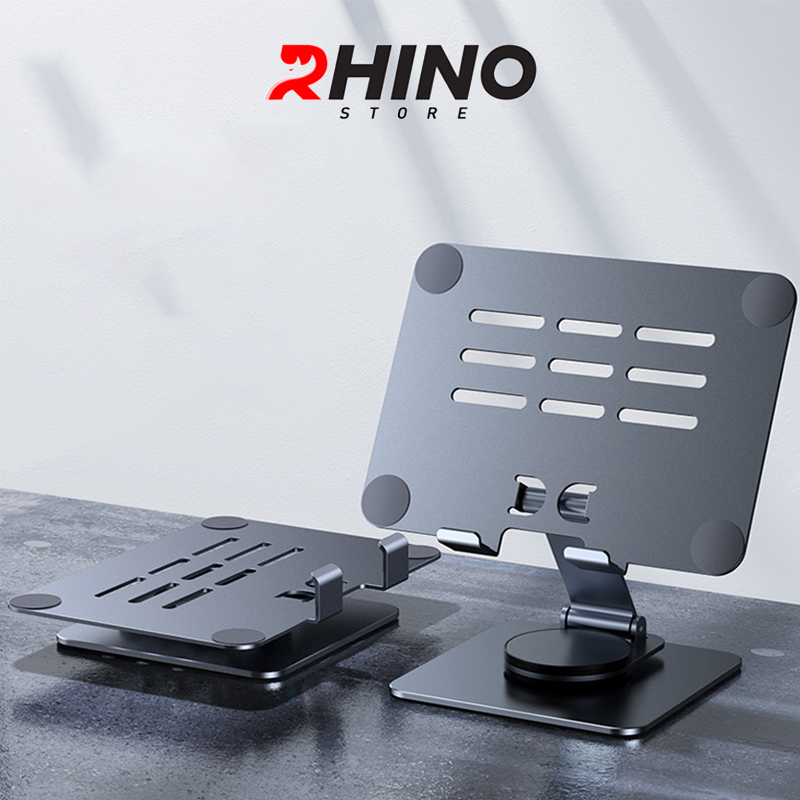 Kệ đỡ Ipad, máy tính bảng 360° Rhino KP501, giá đỡ nhôm cao cấp để bàn tiện lợi có thể gấp gọn
