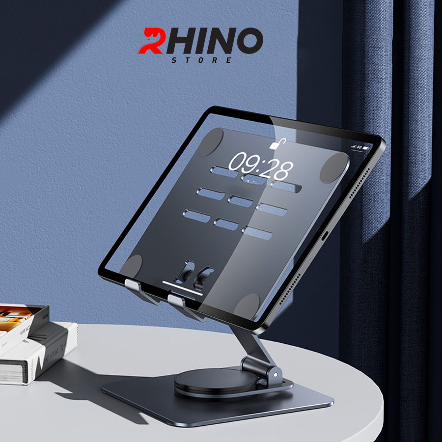 Kệ đỡ Ipad, máy tính bảng 360° Rhino KP501, giá đỡ nhôm cao cấp để bàn tiện lợi có thể gấp gọn