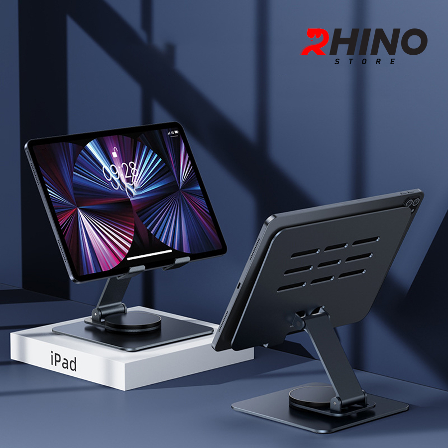 Kệ đỡ Ipad, máy tính bảng 360° Rhino KP501, giá đỡ nhôm cao cấp để bàn tiện lợi có thể gấp gọn