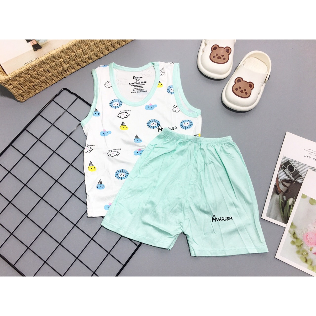 Bộ ba lỗ sát nách cho bé sơ sinh AVALER chất thun lạnh túi zip cực mềm mát phù hợp với trẻ em 4-15kg