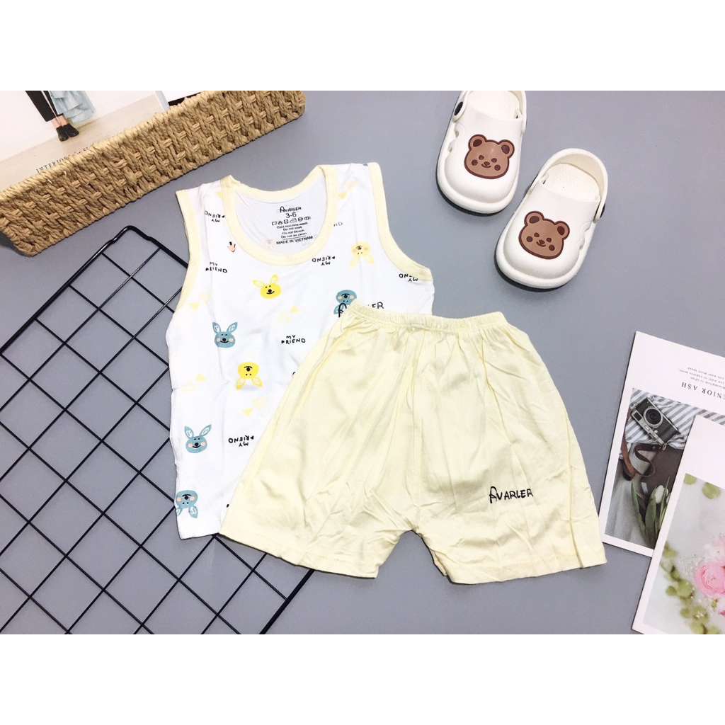 Bộ ba lỗ sát nách cho bé sơ sinh AVALER chất thun lạnh túi zip cực mềm mát phù hợp với trẻ em 4-15kg