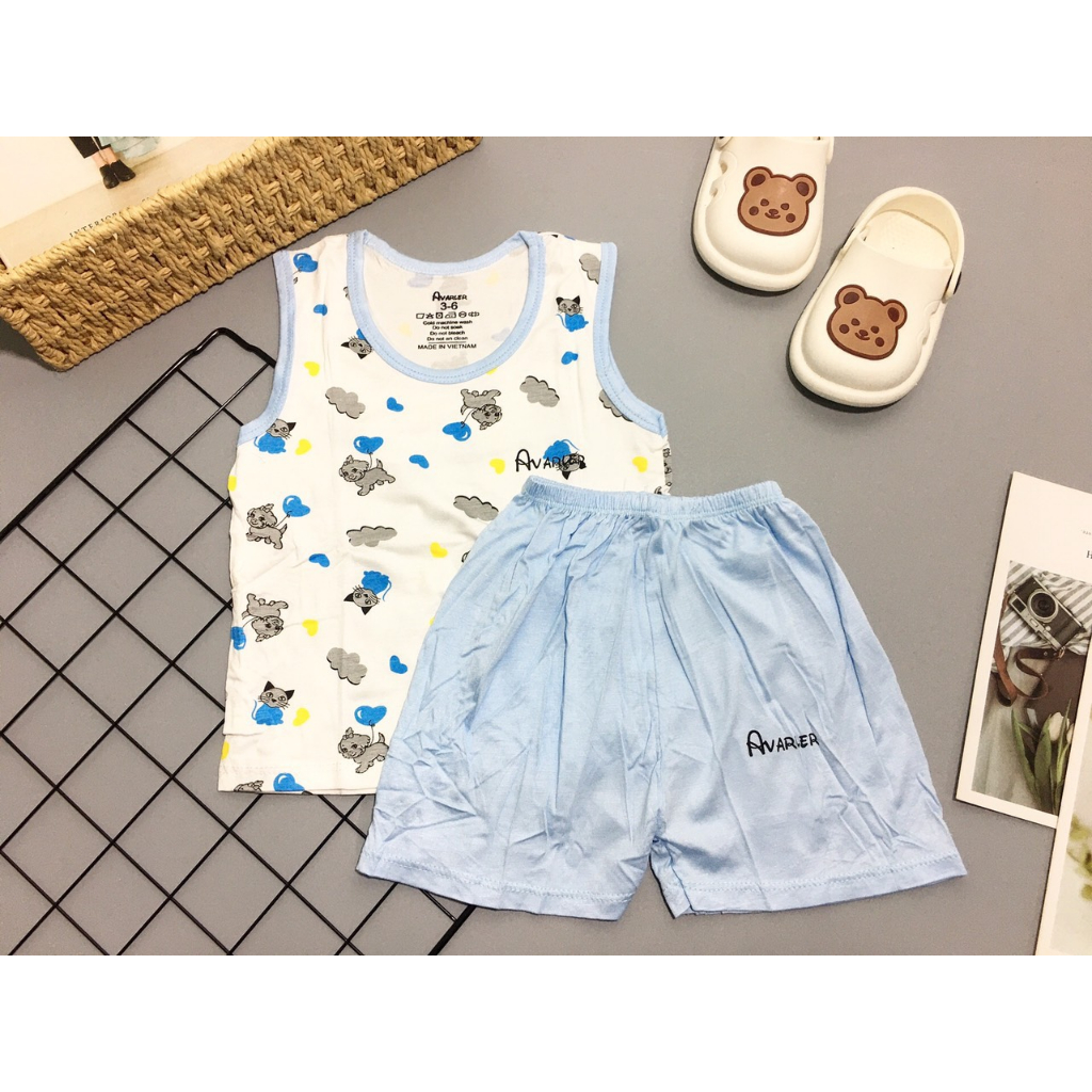 Bộ ba lỗ sát nách cho bé sơ sinh AVALER chất thun lạnh túi zip cực mềm mát phù hợp với trẻ em 4-15kg