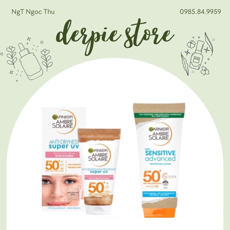 Kem/Sữa chống nắng Garnier Ambre Anti-Dryness / Solaire Sensitive Advanced SPF50+