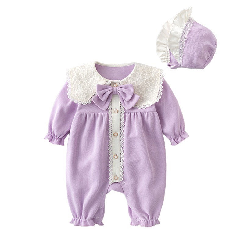 Body đỏ cổ ren nơ dài chân tay vlinder kèm mũ cho bé gái xinh xắn