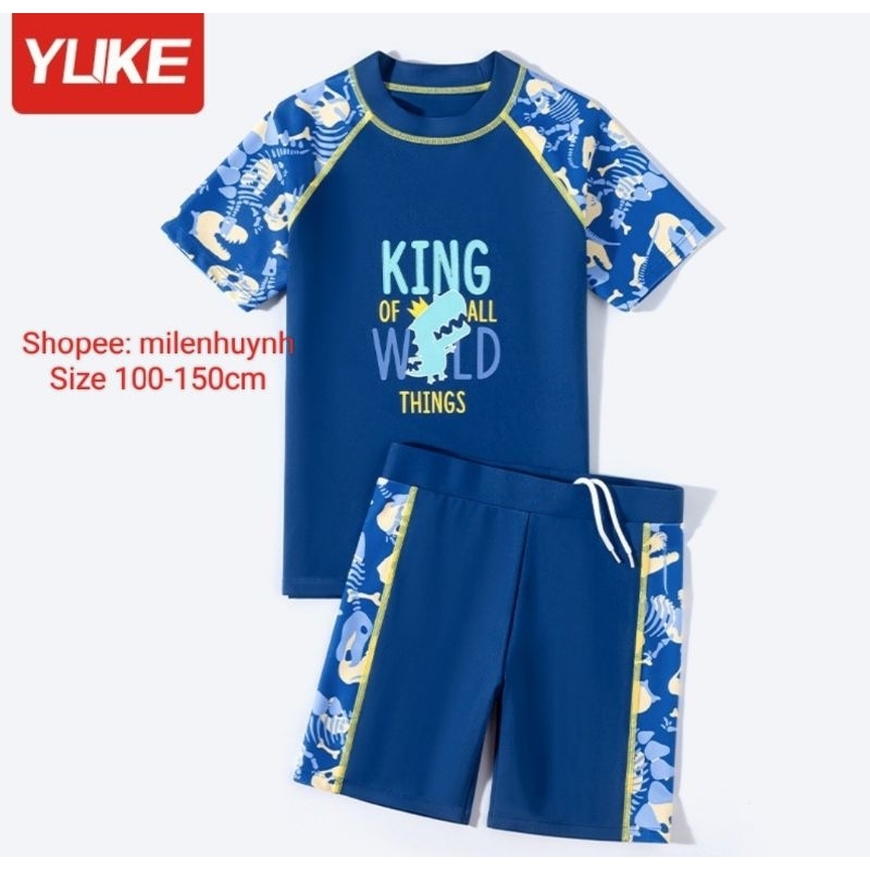 Sét đồ bơi bé trai YY22015 size 13-40kg in hình khủng long kèm chữ King nam tính cho bé trai