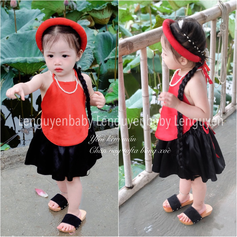 Yếm Đào Lụa + Chân váy bồng Tafta + tặng kèm Mấn cho bé gái