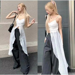 Áo 2 dây Rosé xẻ tà form dài -Komishop