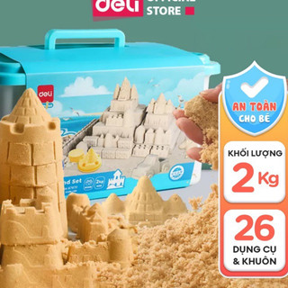 Bộ đồ chơi cát động lực deli - kèm túi dệt đựng cát và bộ khuôn tạo hình cát vi sinh, không dính tay, an toàn