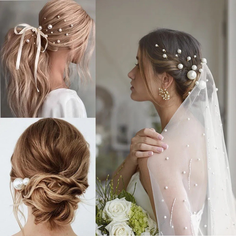 20 trâm cài tóc cô dâu-bà sui- đi tiệc cưới đính hạt trai màu trắng size 6-8-10-12-14-16-18-20mm