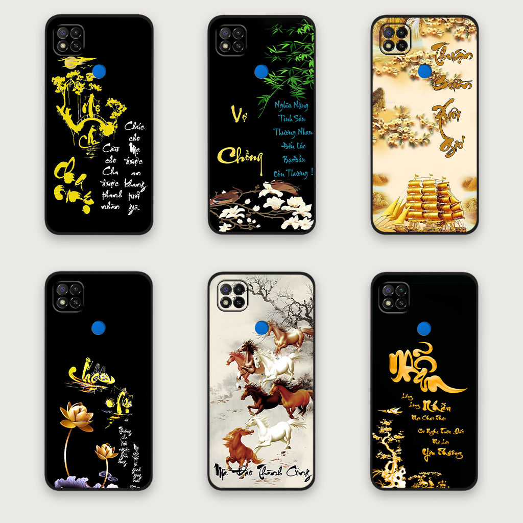 Ốp lưng Xiaomi Redmi 9C in hình chữ cha mẹ, chữ thư pháp phong thuỷ