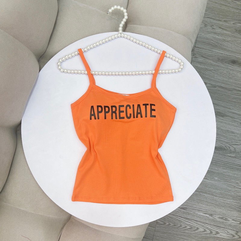 Áo hai dây body nữ phối chữ phía trước appreciate