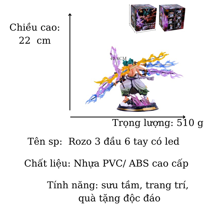 Mô hình one piece Rozo 3 đầu 9 tay có Luffy Store có led cao 22 cm, mô hình nhân vật Rozo, figure anime vua hải tặc
