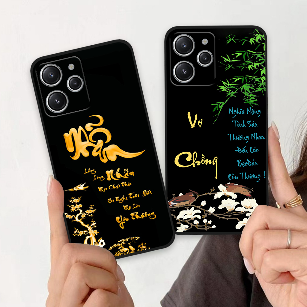Ốp lưng Xiaomi Redmi 12 in hình chữ cha mẹ, chữ thư pháp phong thuỷ