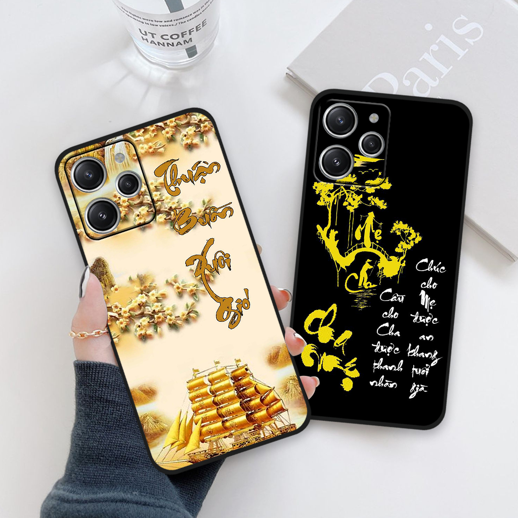 Ốp lưng Xiaomi Redmi 12 in hình chữ cha mẹ, chữ thư pháp phong thuỷ
