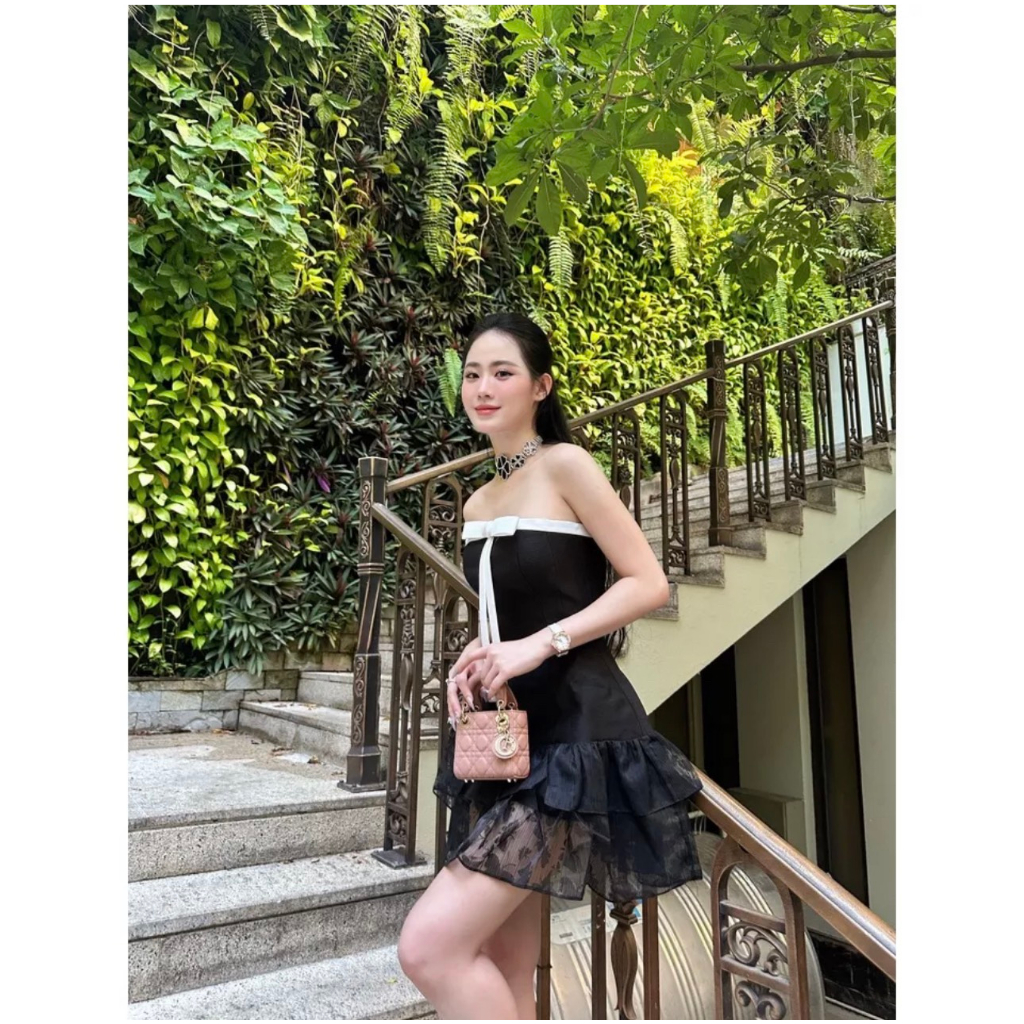 Femia Dress - Váy Tiểu Thư Quây Nơ Phối Ren Hồ Điệp