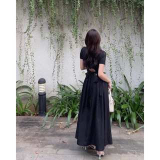 Đầm kaki dài phối hở lưng (ảnh thật/ có sẵn)