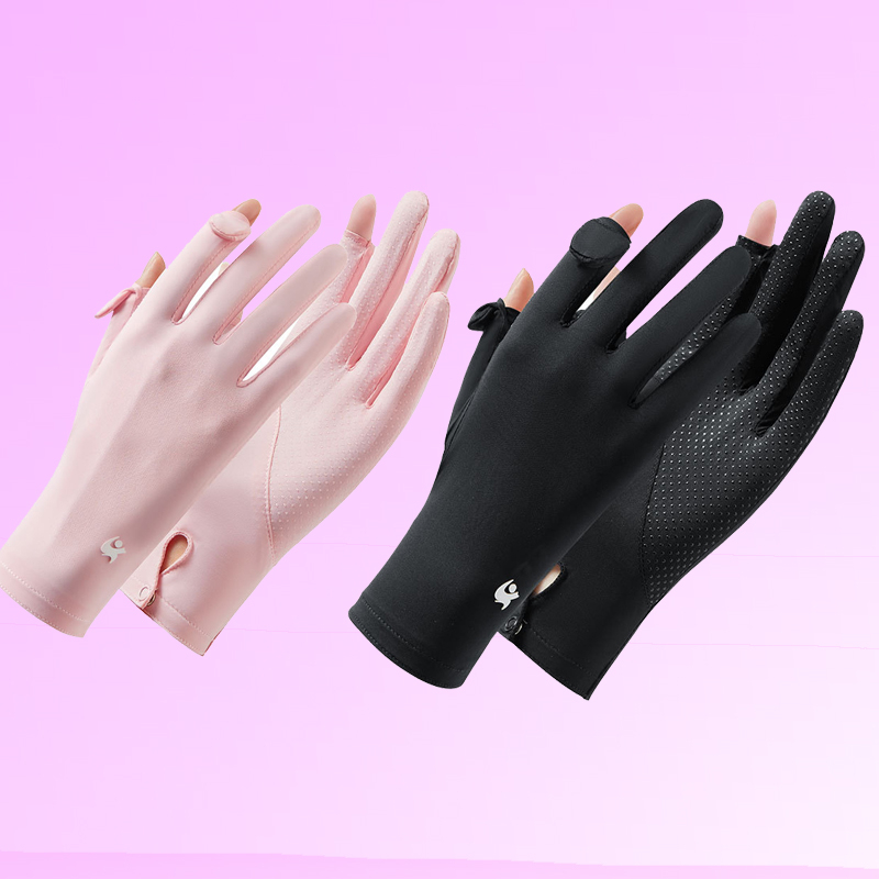 Găng tay lụa lạnh mỏng bấm thắt cổ tay có vân silicon bám chắc vào đồ vật dành cho nữ thời trang