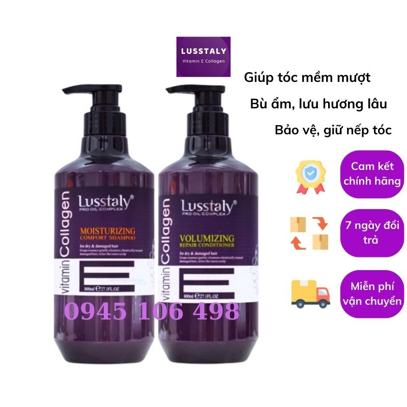 Dầu gội xả Lusstaly Vitamin E Collagen 800ml phục hồi, giảm gãy rụng, dưỡng ẩm, chống rụng tóc. Chính hãng Thái Hương.