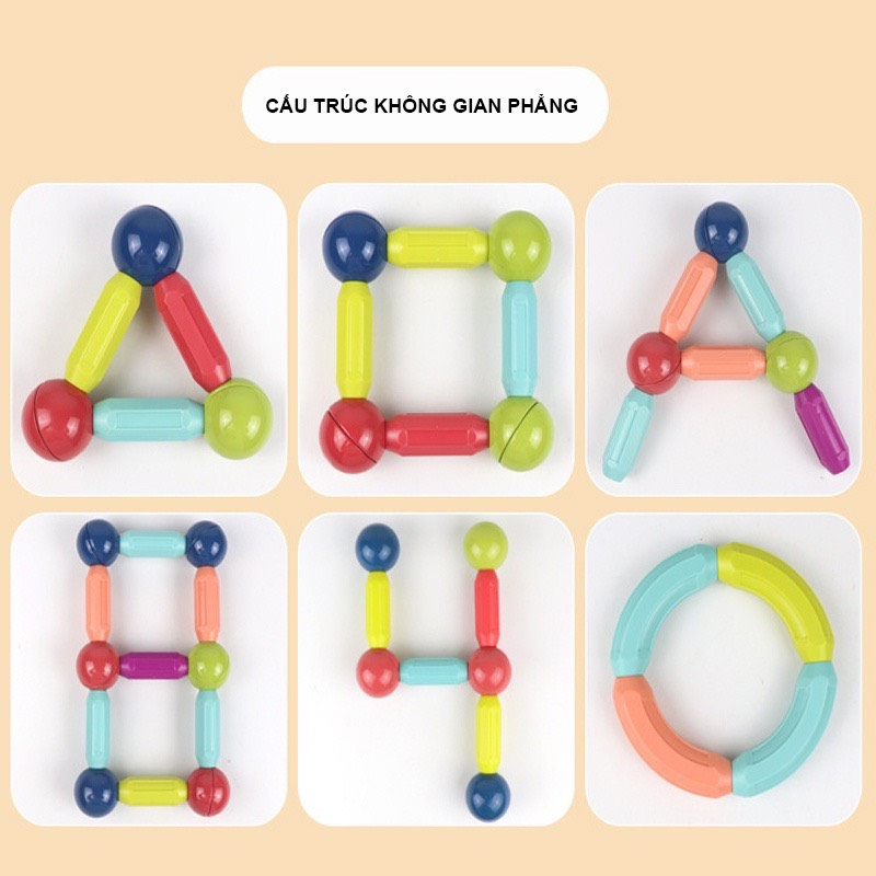 Clip Thật shop tự quay - Bộ xếp hình nam châm, bộ đồ chơi xếp hình thông minh, an toàn cho bé 64 chi tiết