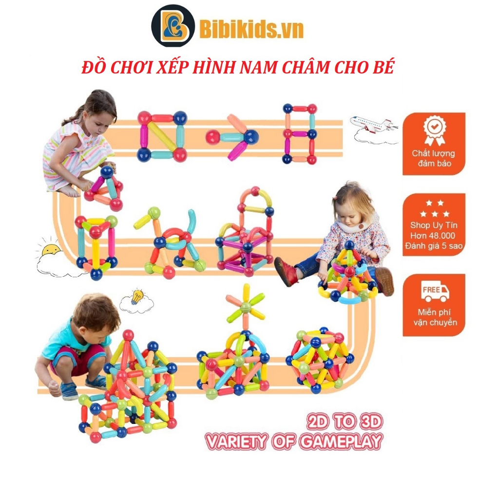 Clip Thật shop tự quay - Bộ xếp hình nam châm, bộ đồ chơi xếp hình thông minh, an toàn cho bé 64 chi tiết