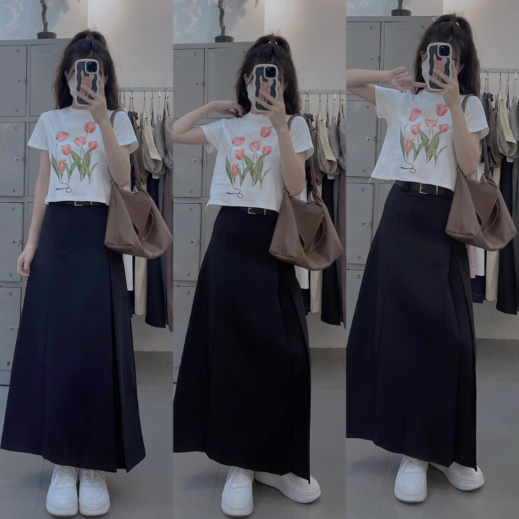 Áo phông babytee áo thun nữ croptop in hình hoa tulip dễ thương cá tính phong cách Hàn quốc siêu hách dáng