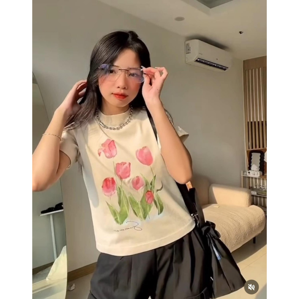 Áo phông babytee áo thun nữ croptop in hình hoa tulip dễ thương cá tính phong cách Hàn quốc siêu hách dáng