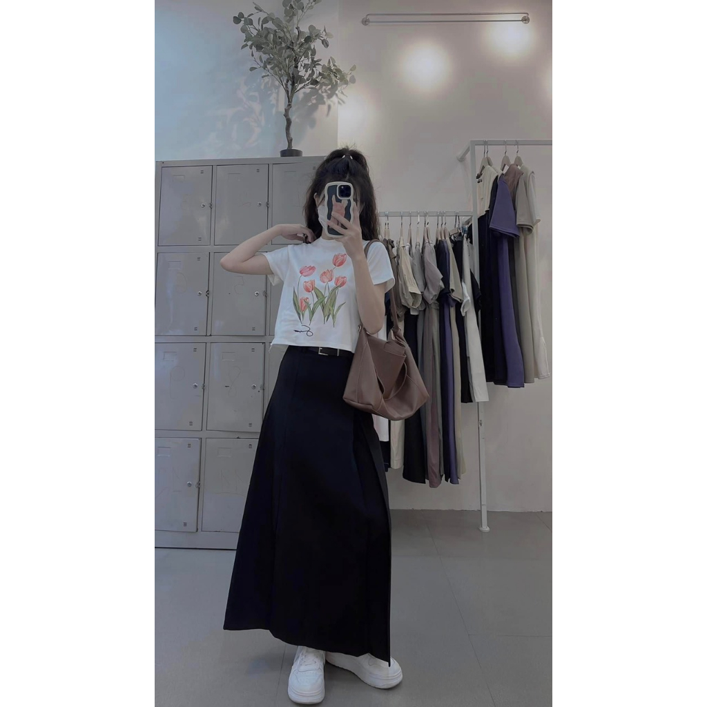 Áo phông babytee áo thun nữ croptop in hình hoa tulip dễ thương cá tính phong cách Hàn quốc siêu hách dáng