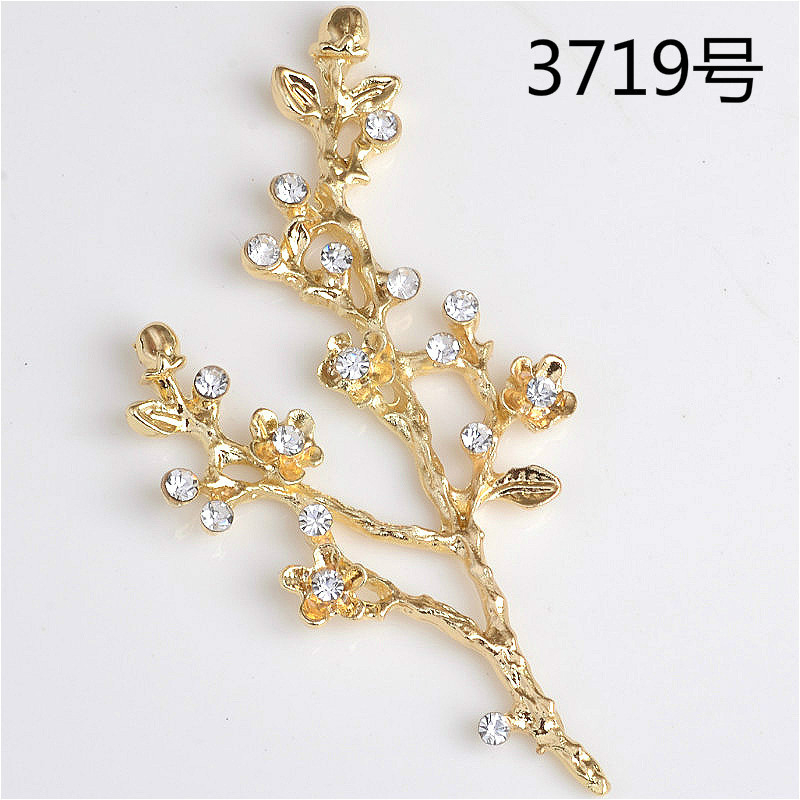 Cành kim loại đúc phối đá nhiều mẫu, nguyên liệu làm trâm cài tóc cổ trang, nguyên liệu diy