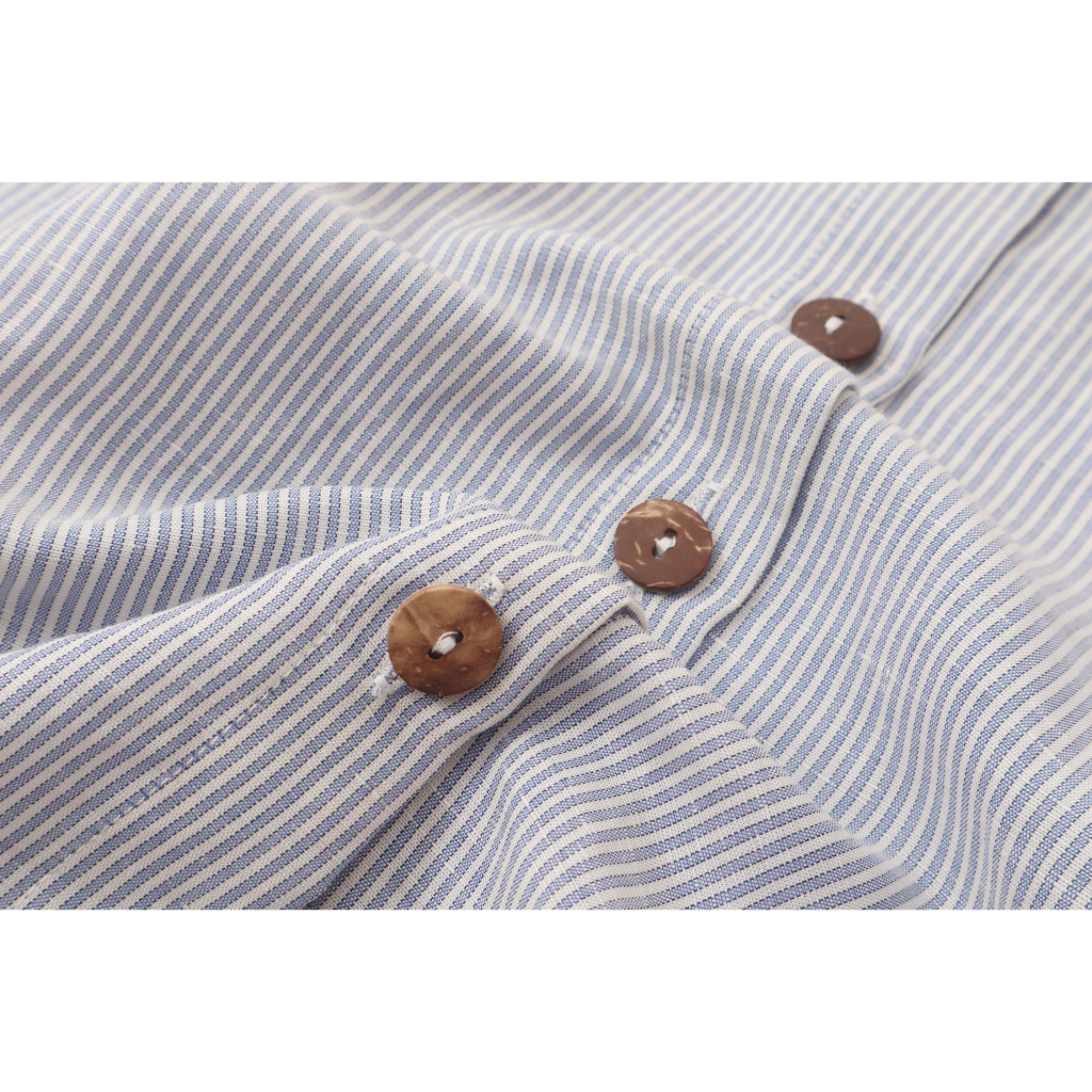 Áo trung niên nữ phối nút gỗ mộc mạc, kiểu sơ mi sát nách thoáng mát, chất linen sọc thanh lịch cho mẹ - KACHISA 1181