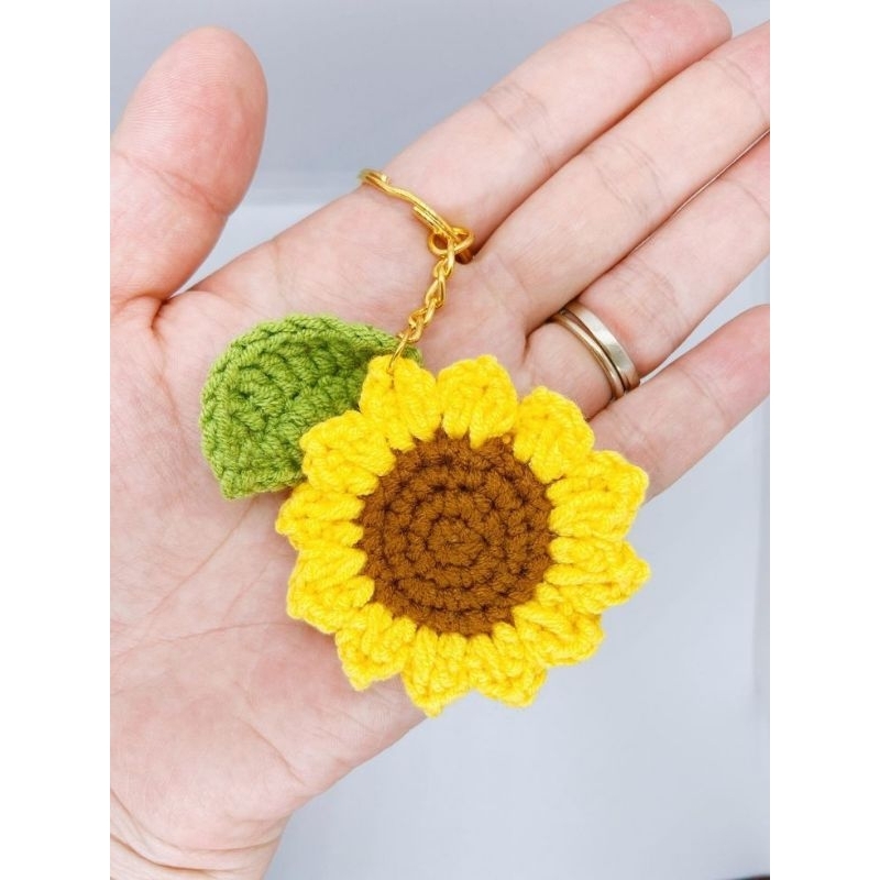 Móc khóa HOA HƯỚNG DƯƠNG bằng len, dây treo xe/túi xách, trang trí/làm quà tặng
