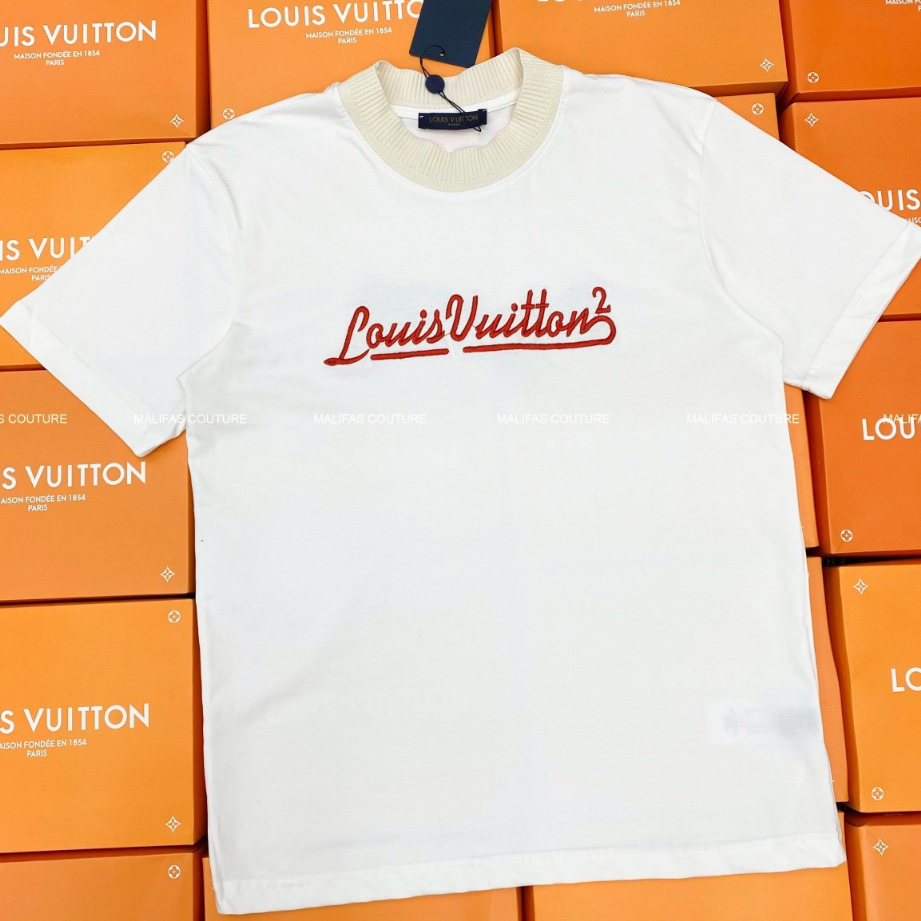 Áo thun LV thêu chữ nổi cao cấp Áo phông Premium cotton 2 chiều thêu chữ mới nhất