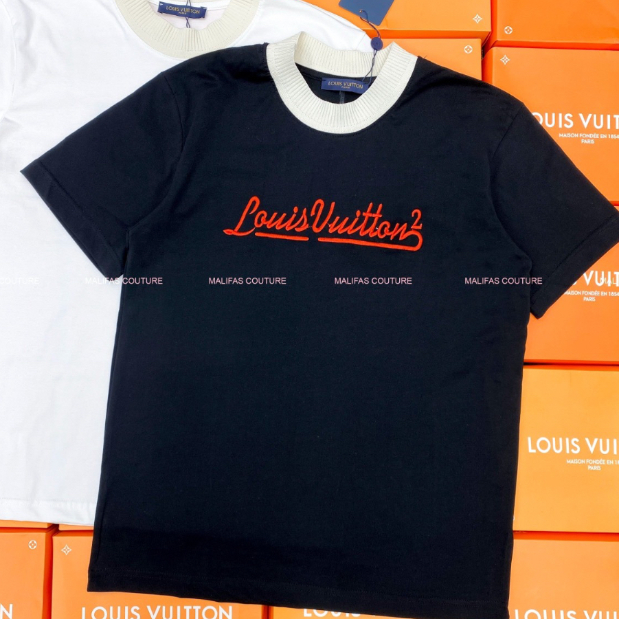 Áo thun LV thêu chữ nổi cao cấp Áo phông Premium cotton 2 chiều thêu chữ mới nhất