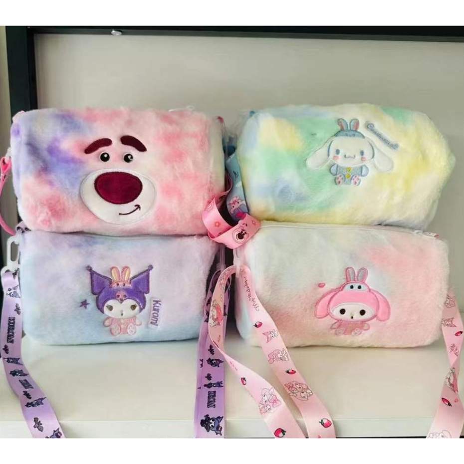 Túi đeo chéo hình trụ vải bông loang màu họa tiết Lotso, Sanrio dễ thương _ TingTing